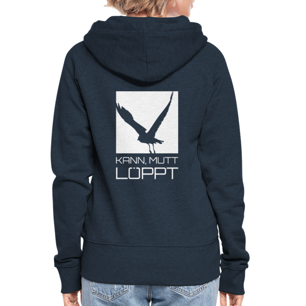 Frauen Premium Kapuzenjacke - kann, mutt, löppt - Navy