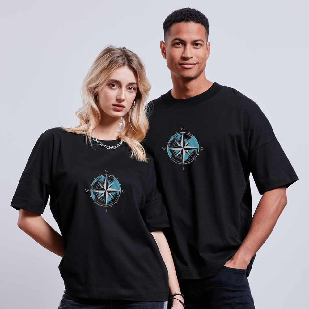 Unisex Oversize Bio-T-Shirt - Kompass (weiss) - Schwarz