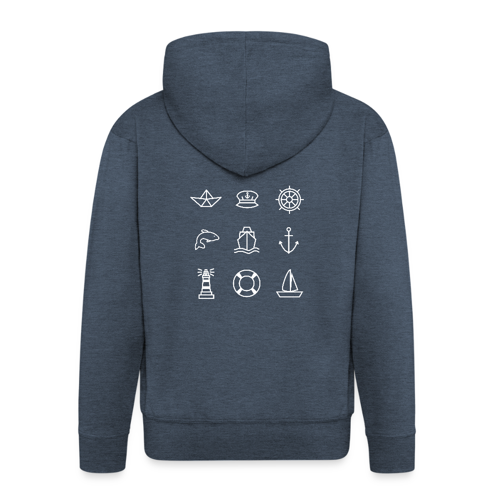 Herren Premium Kapuzenjacke - Nautik Doodles (weiss) - Jeansblau