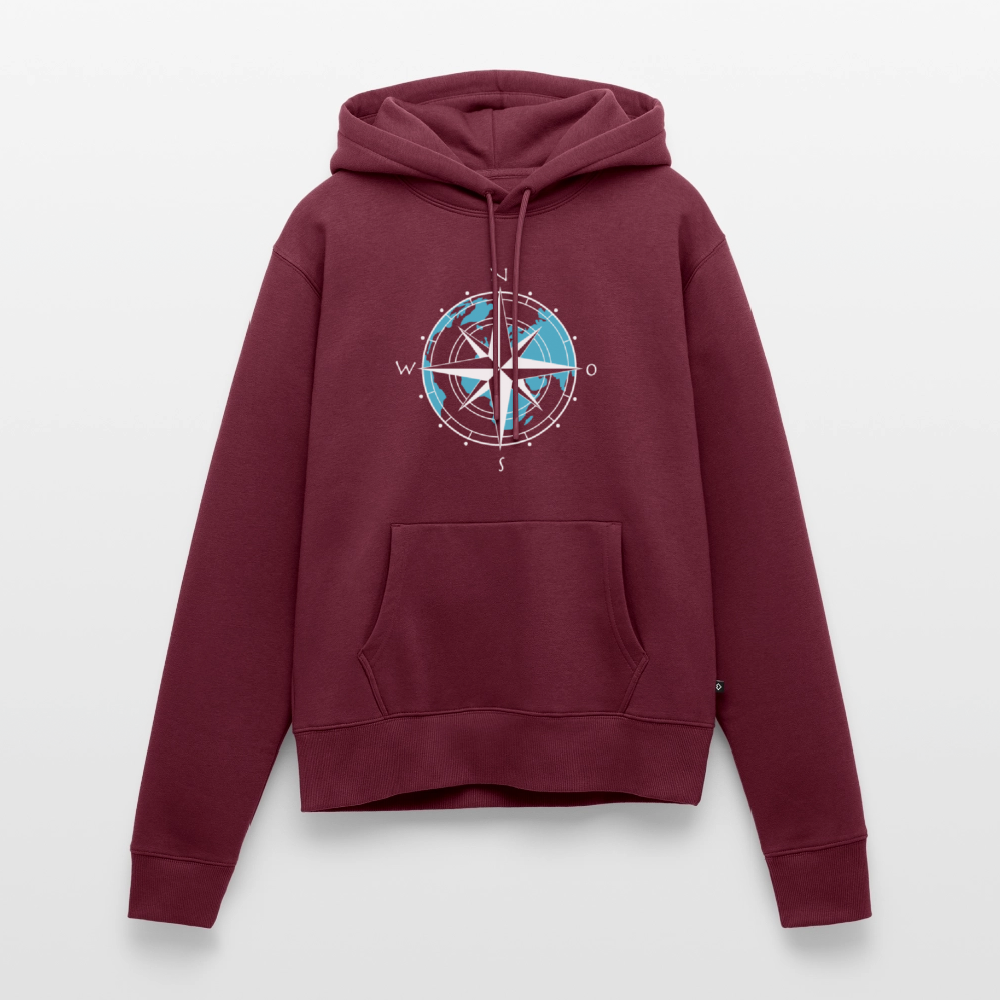 Damen Premium Hoodie - Kompass (weiss) - Burgunderrot
