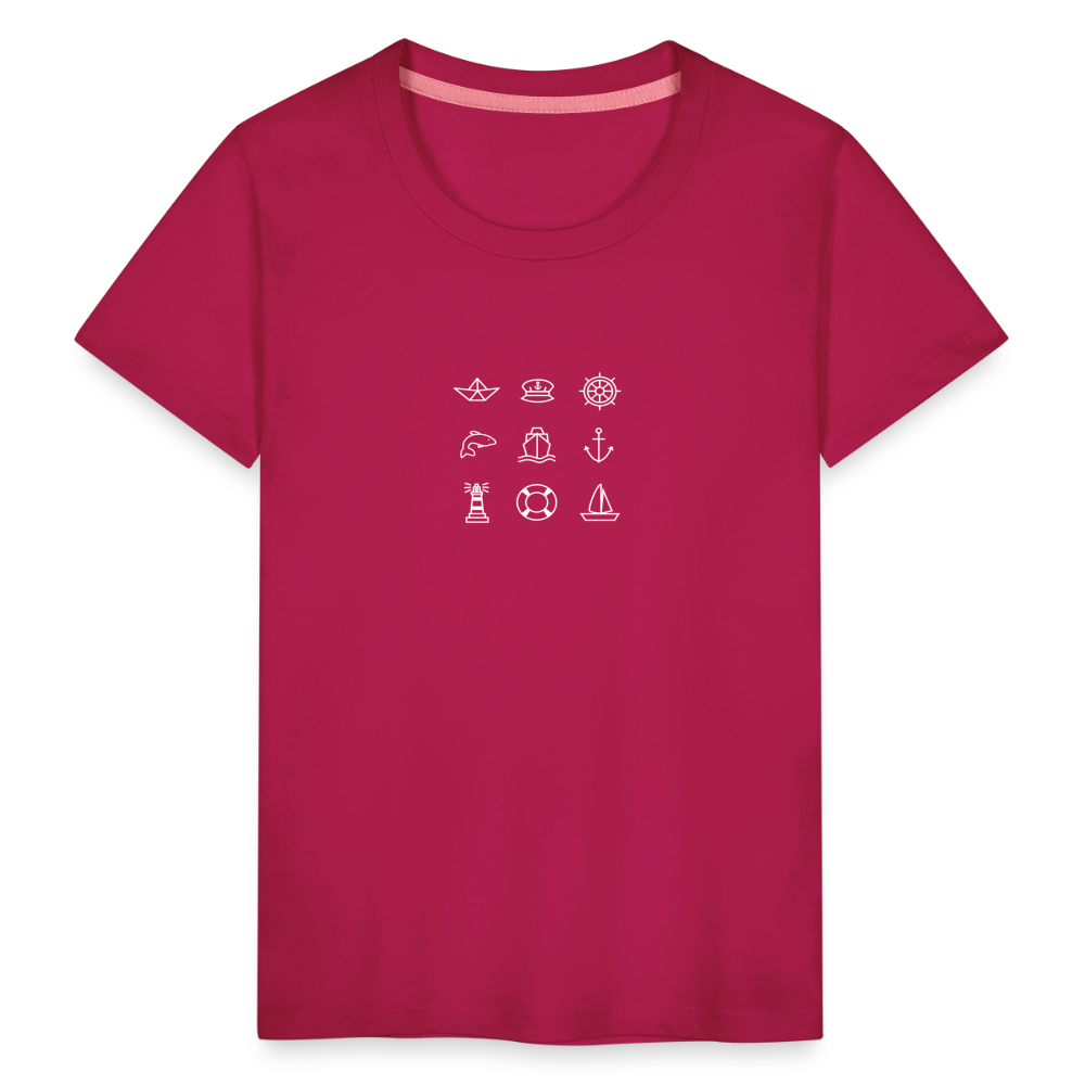 Kinder Premium T-Shirt - Nautik Doodles (weiss) - dunkles Pink