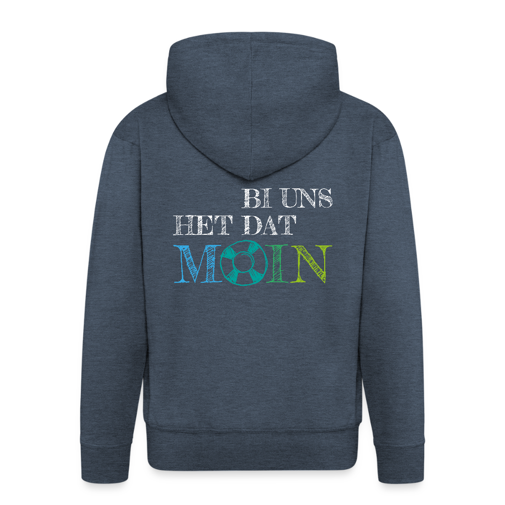 Herren Premium Kapuzenjacke - Bi uns het dat Moin (weiss) - Jeansblau