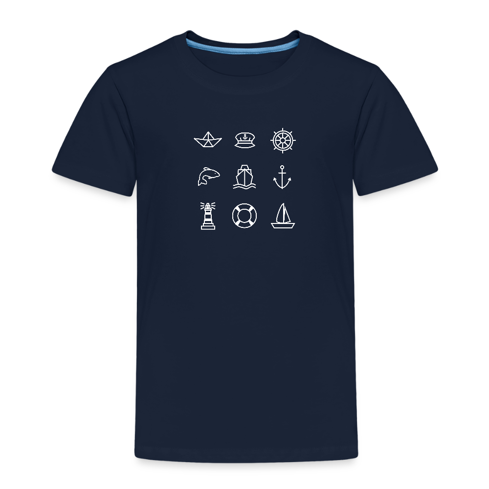 Kinder Premium T-Shirt - Nautik Doodles (weiss) - Navy