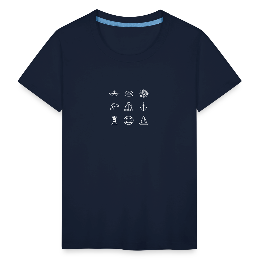 Kinder Premium T-Shirt - Nautik Doodles (weiss) - Navy