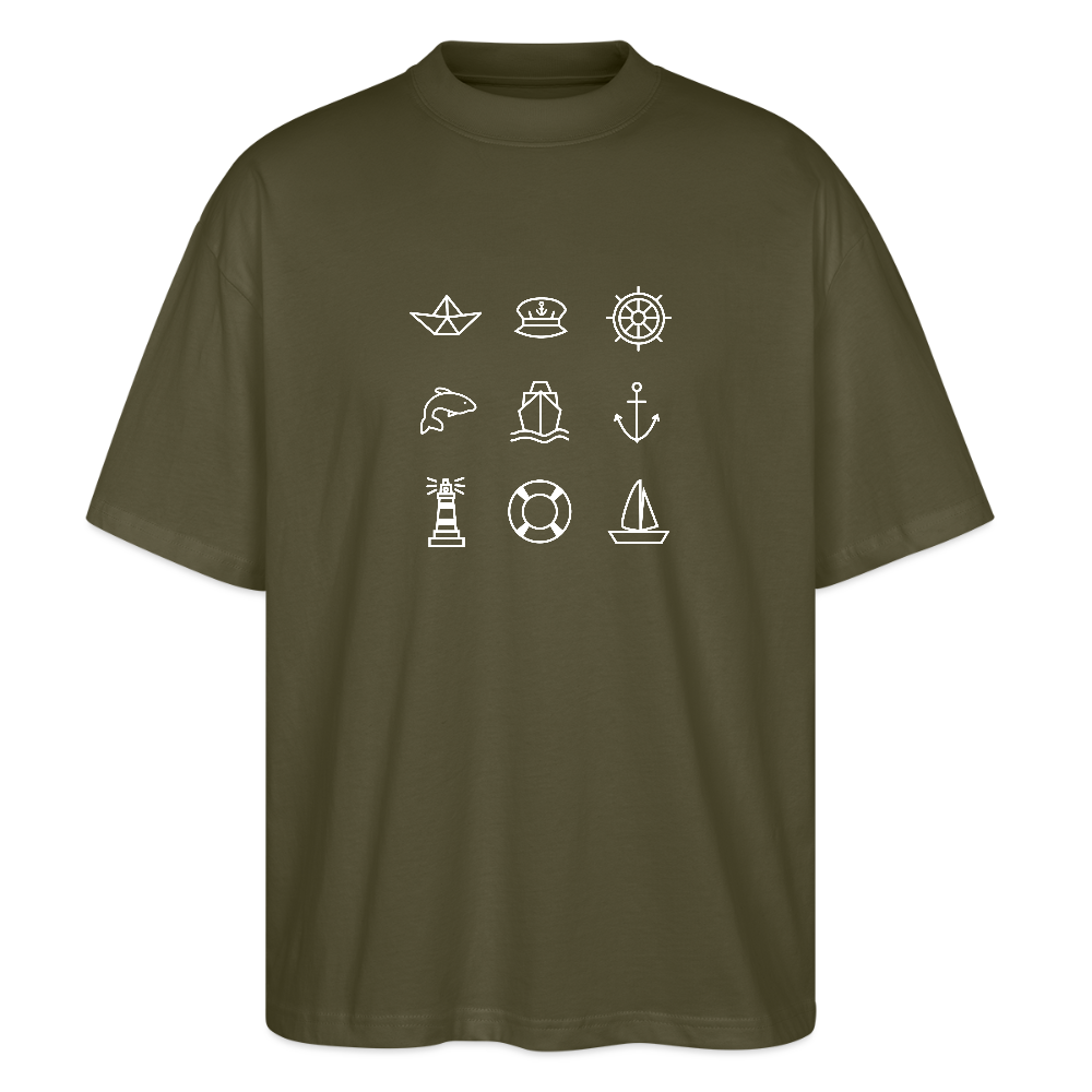 Unisex Oversize Bio-T-Shirt - Nautik Doodles (weiss) - Khaki