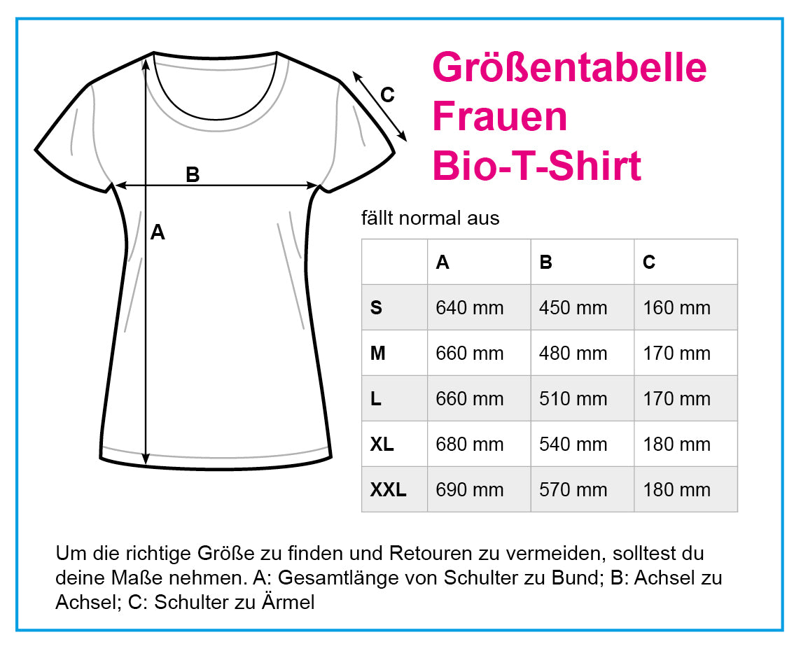 Größentabelle Frauen Bio T-Shirt