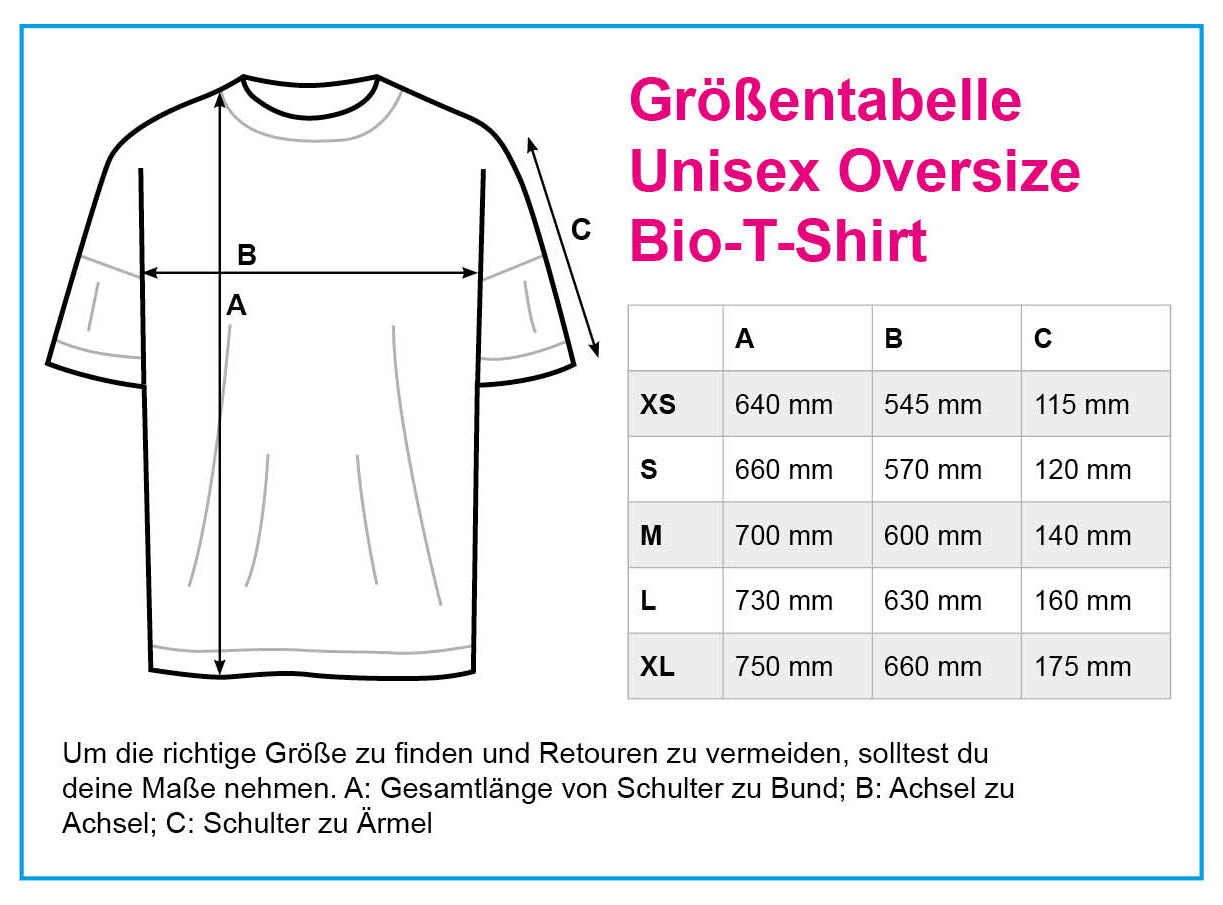 Größentabelle Unisex Oversize Bio-T-Shirt