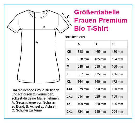 Größentabelle Damen Premium Bio T-Shirt