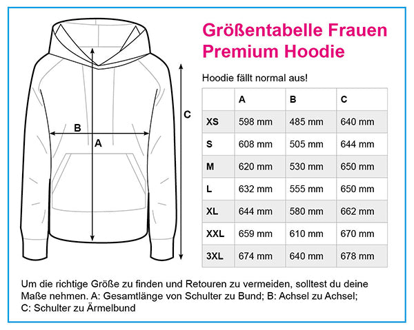 Größentabele Frauen Premium Hoodie