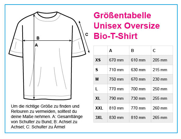 Größentabelle Unisex Oversize Bio-T-Shirt