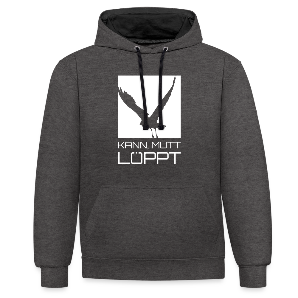 Kontrast-Hoodie - Kann, mtt, löppt (weiss) - Anthrazit/Schwarz