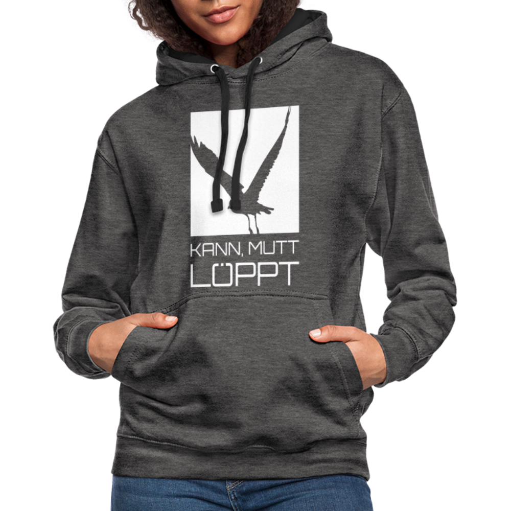 Kontrast-Hoodie - Kann, mtt, löppt (weiss) - Anthrazit/Schwarz