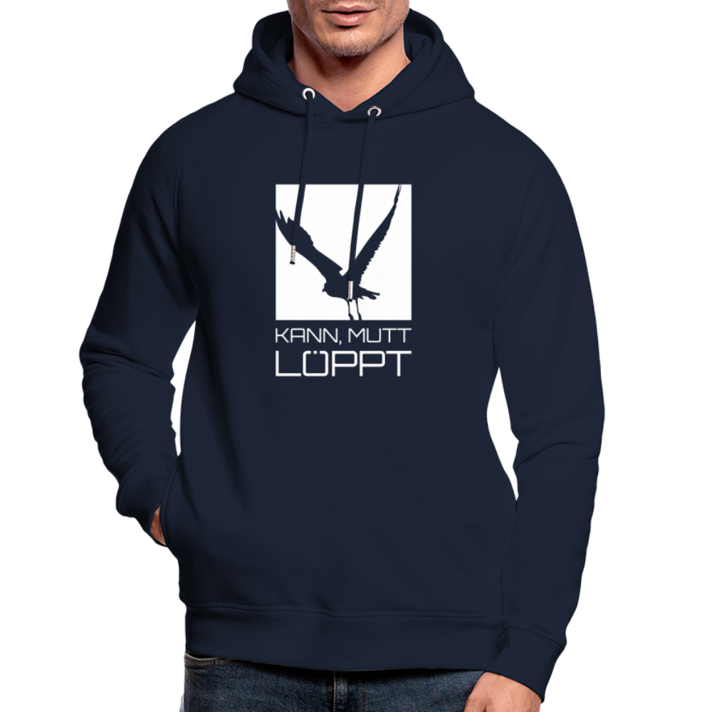 Unisex Bio-Hoodie - kann, mutt, löppt (weiss) - Navy
