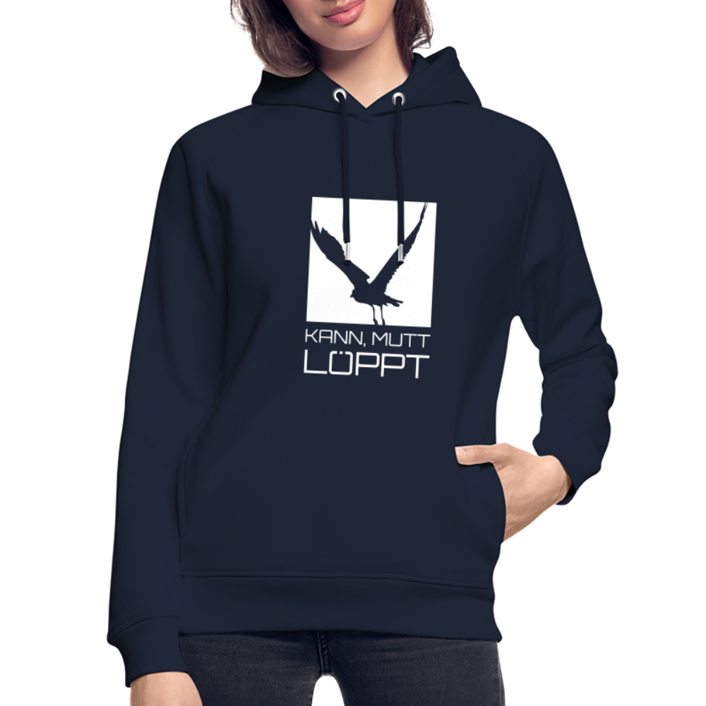 Unisex Bio-Hoodie - kann, mutt, löppt (weiss) - Navy