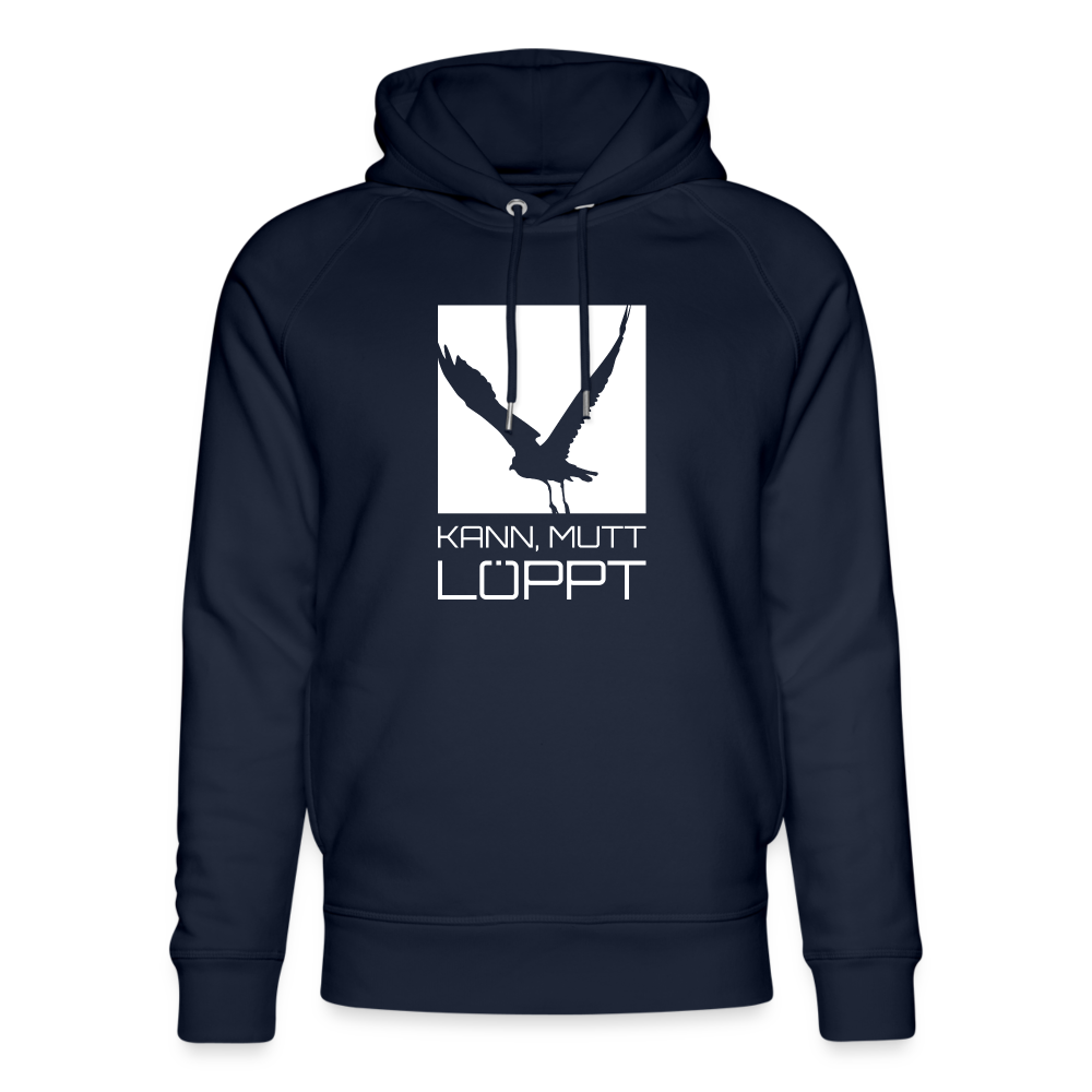 Unisex Bio-Hoodie - kann, mutt, löppt (weiss) - Navy