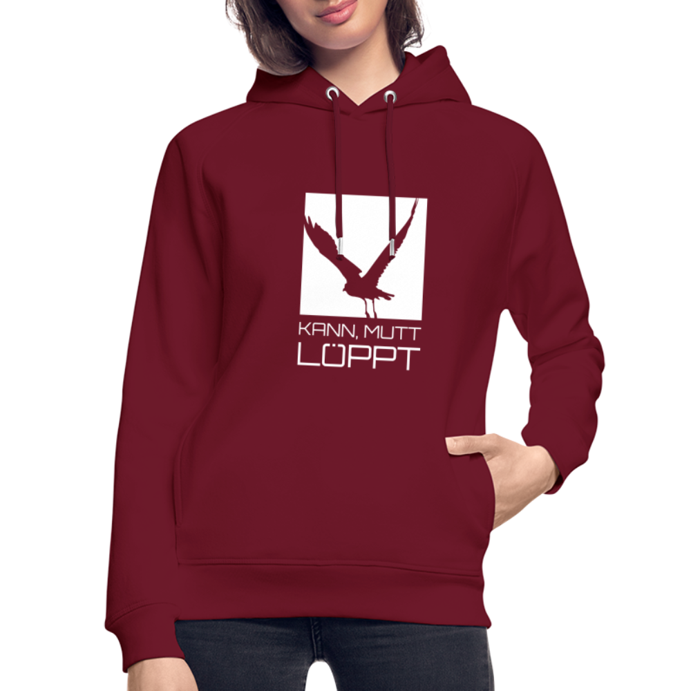 Unisex Bio-Hoodie - kann, mutt, löppt (weiss) - Burgunderrot