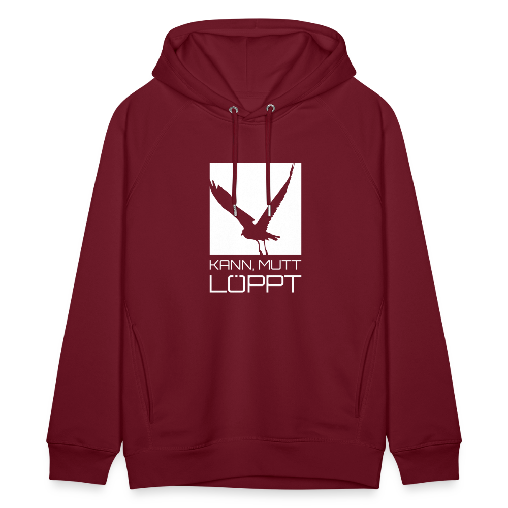 Unisex Bio-Hoodie - kann, mutt, löppt (weiss) - Burgunderrot