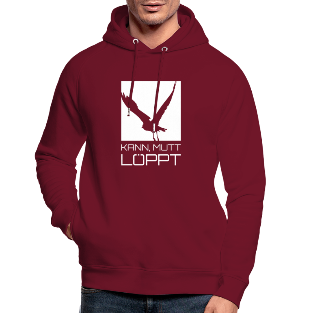 Unisex Bio-Hoodie - kann, mutt, löppt (weiss) - Burgunderrot