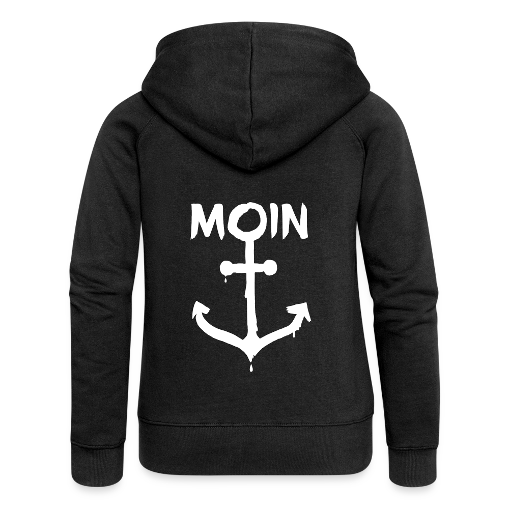 Frauen Premium Kapuzenjacke - Moin Anker (weiss) - Schwarz