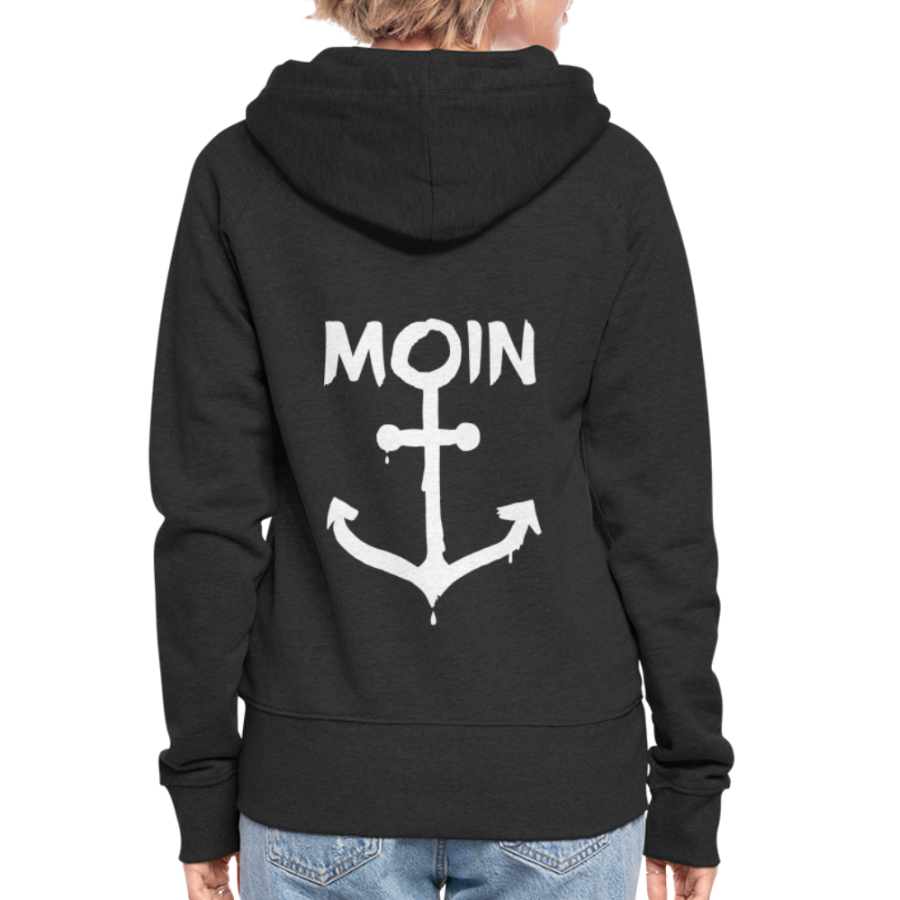 Frauen Premium Kapuzenjacke - Moin Anker (weiss) - Schwarz