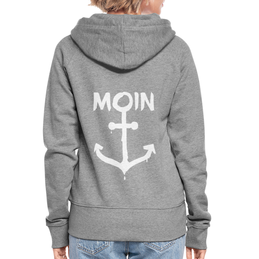 Frauen Premium Kapuzenjacke - Moin Anker (weiss) - Grau meliert