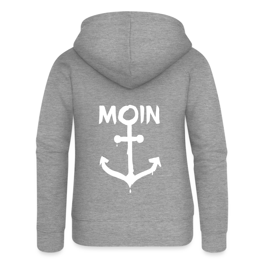 Frauen Premium Kapuzenjacke - Moin Anker (weiss) - Grau meliert