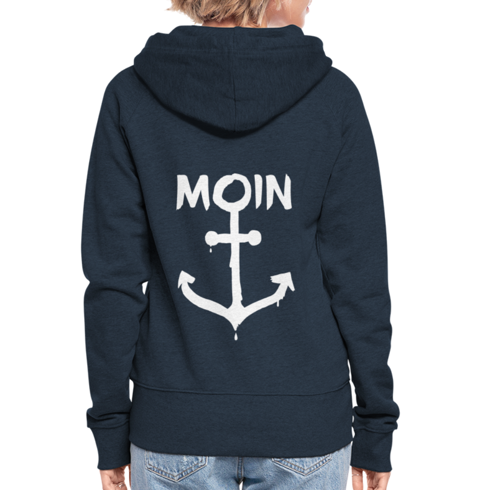Frauen Premium Kapuzenjacke - Moin Anker (weiss) - Navy
