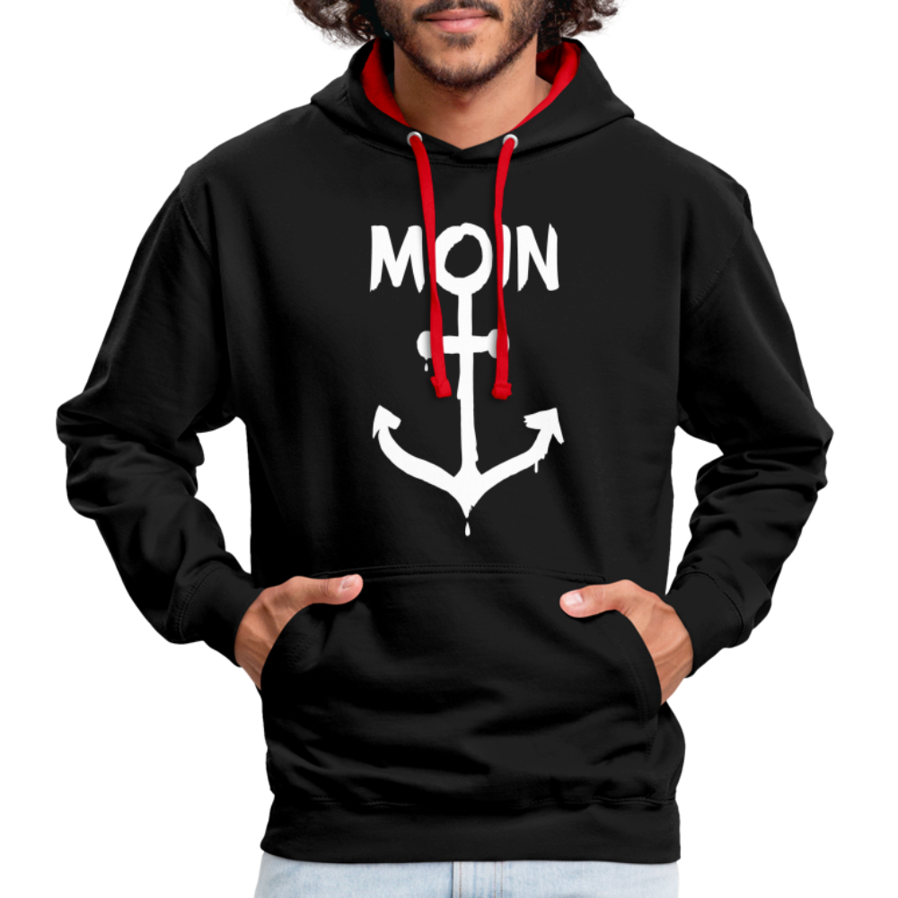Unisex Kontrast-Hoodie - Moin Anker (weiss) - Schwarz/Rot