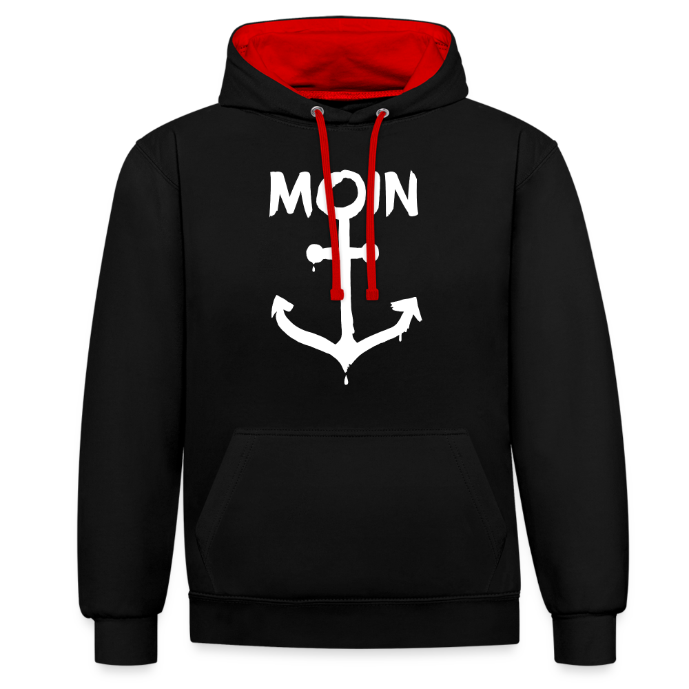 Unisex Kontrast-Hoodie - Moin Anker (weiss) - Schwarz/Rot