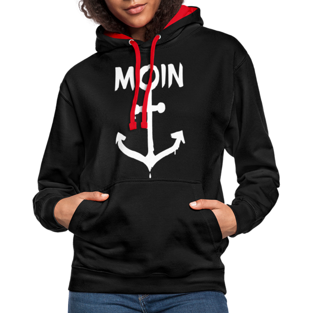 Unisex Kontrast-Hoodie - Moin Anker (weiss) - Schwarz/Rot