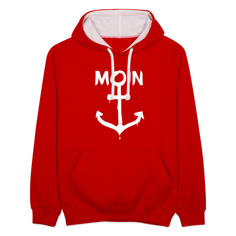 Unisex Kontrast-Hoodie - Moin Anker (weiss) - Rot/Weiß