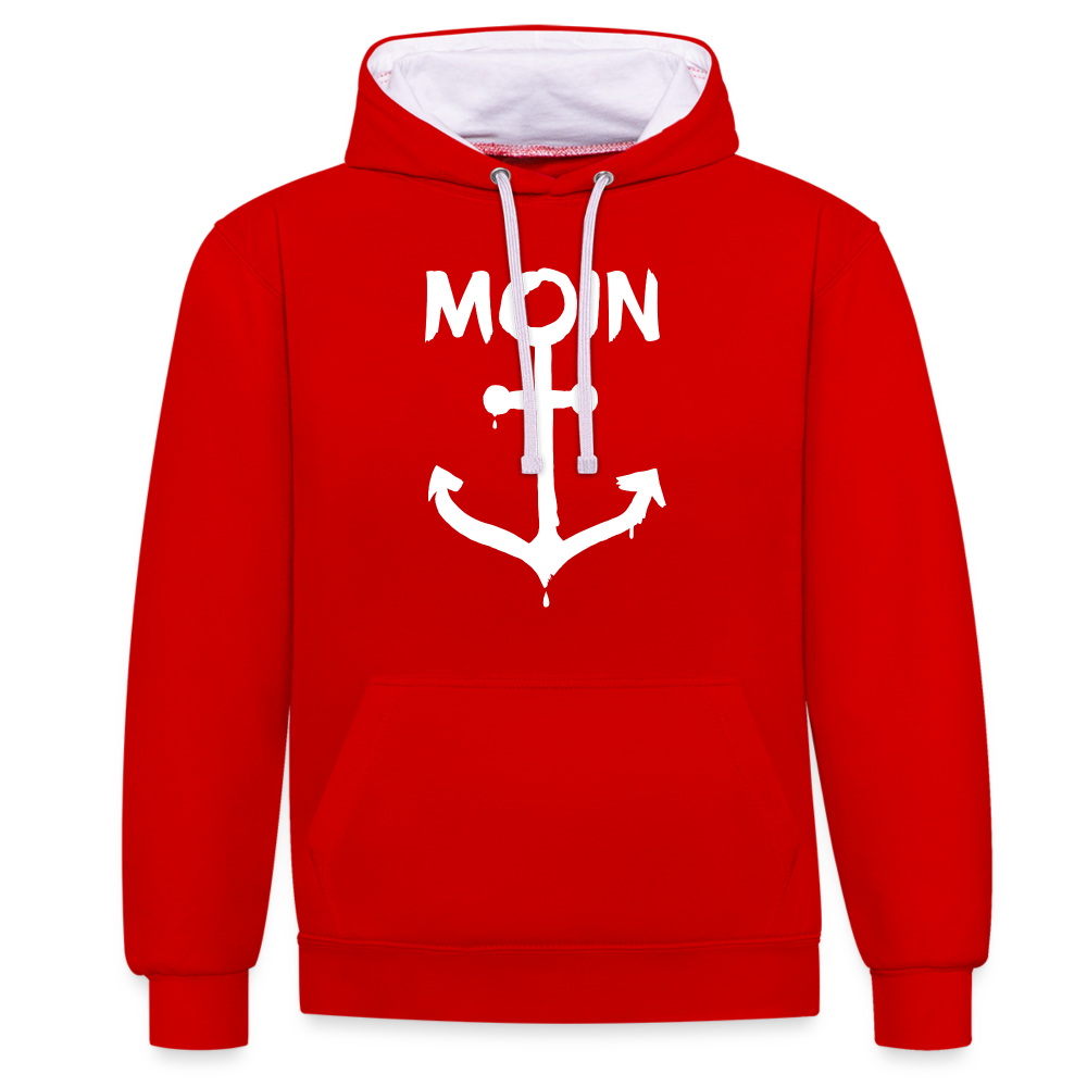 Unisex Kontrast-Hoodie - Moin Anker (weiss) - Rot/Weiß