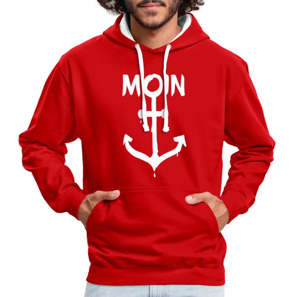 Unisex Kontrast-Hoodie - Moin Anker (weiss) - Rot/Weiß