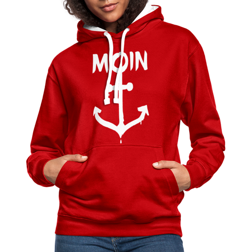 Unisex Kontrast-Hoodie - Moin Anker (weiss) - Rot/Weiß