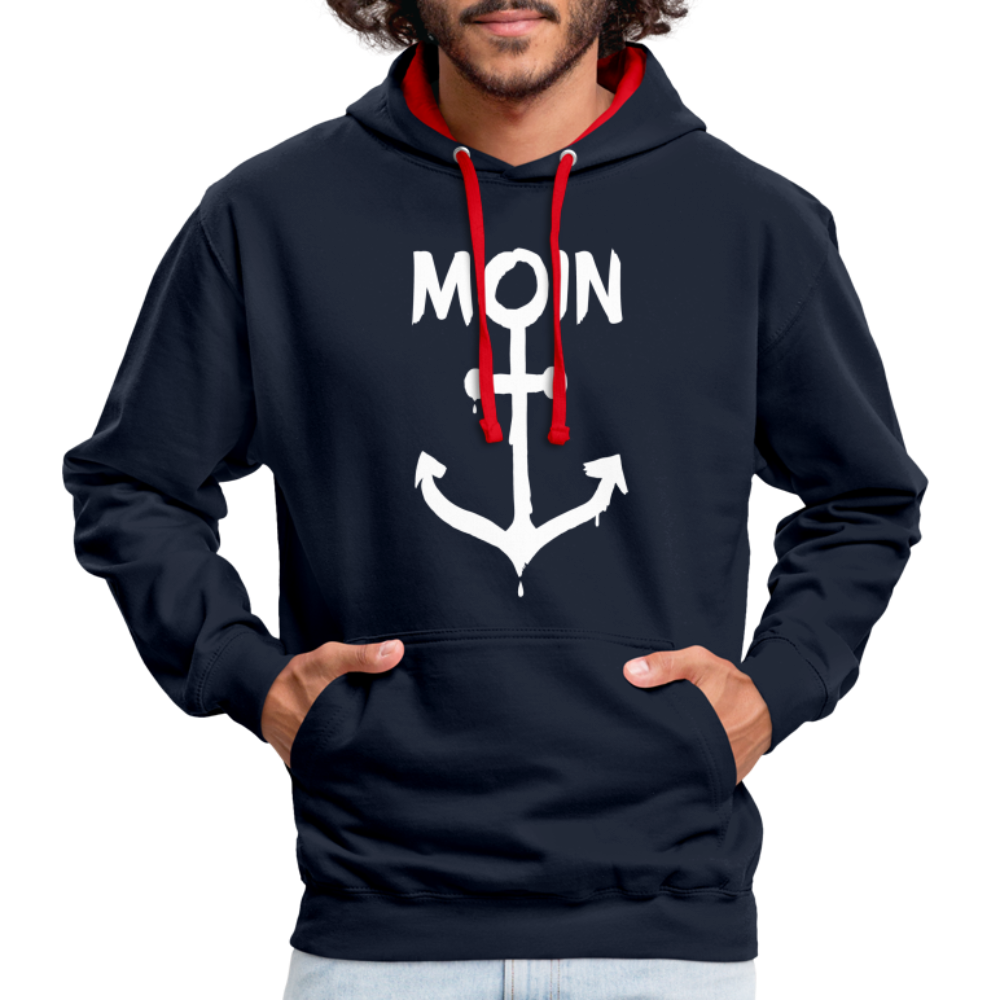 Unisex Kontrast-Hoodie - Moin Anker (weiss) - Navy/Rot