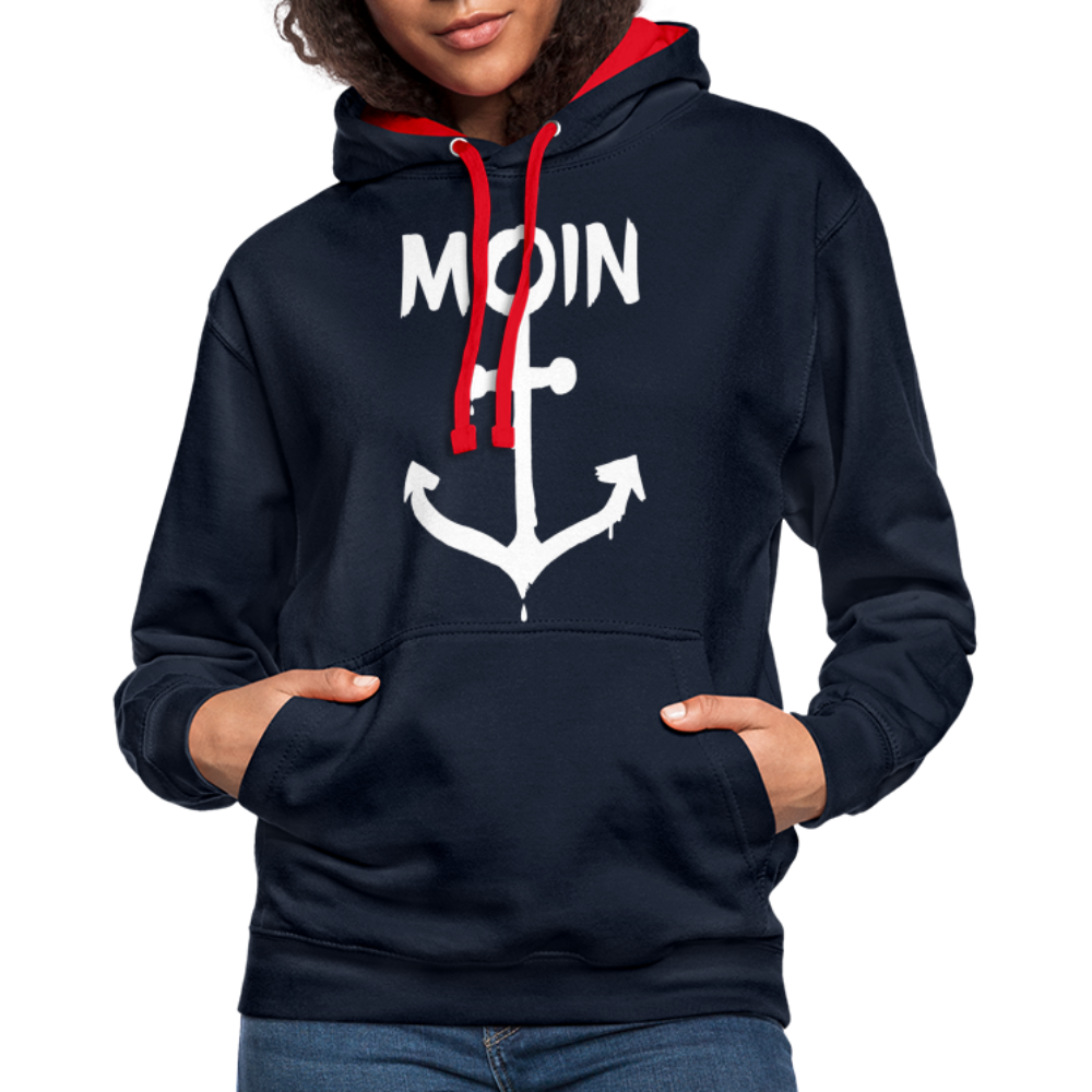Unisex Kontrast-Hoodie - Moin Anker (weiss) - Navy/Rot
