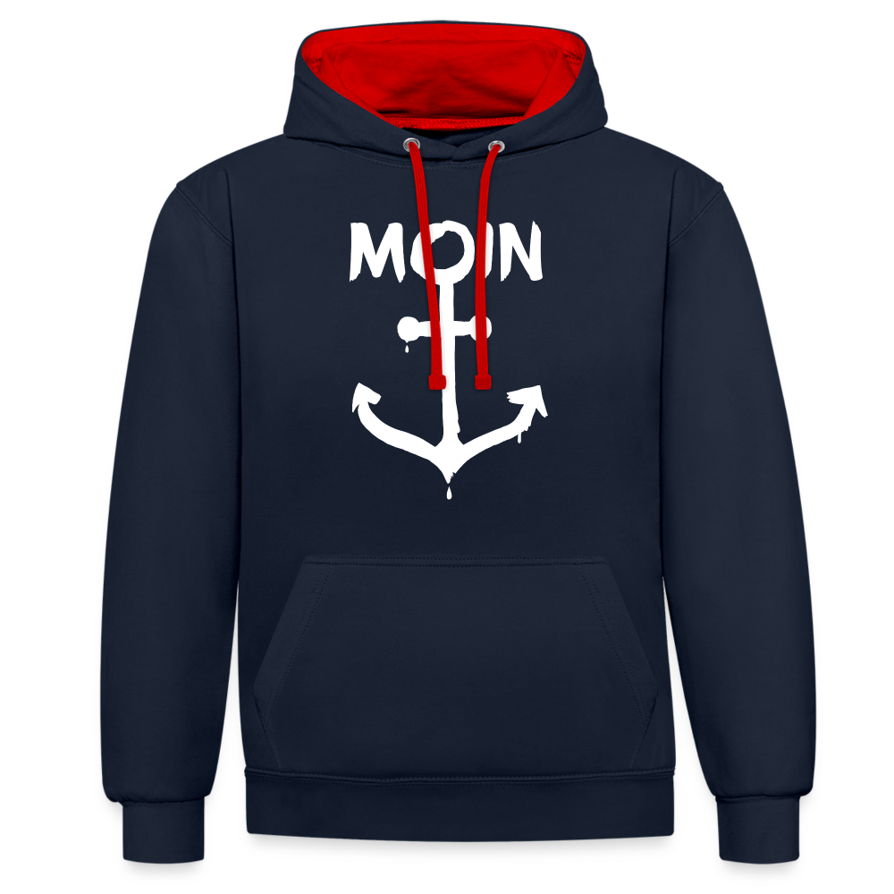 Unisex Kontrast-Hoodie - Moin Anker (weiss) - Navy/Rot