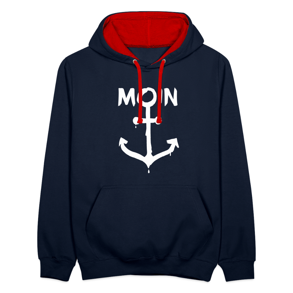 Unisex Kontrast-Hoodie - Moin Anker (weiss) - Navy/Rot