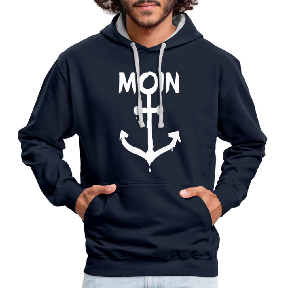 Unisex Kontrast-Hoodie - Moin Anker (weiss) - Navy/Grau meliert