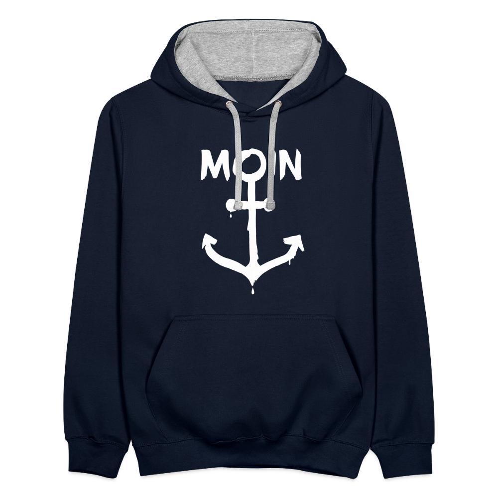Unisex Kontrast-Hoodie - Moin Anker (weiss) - Navy/Grau meliert