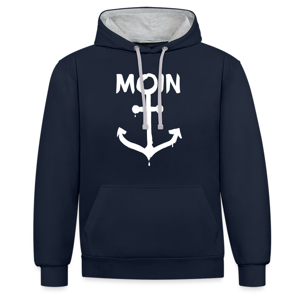 Unisex Kontrast-Hoodie - Moin Anker (weiss) - Navy/Grau meliert