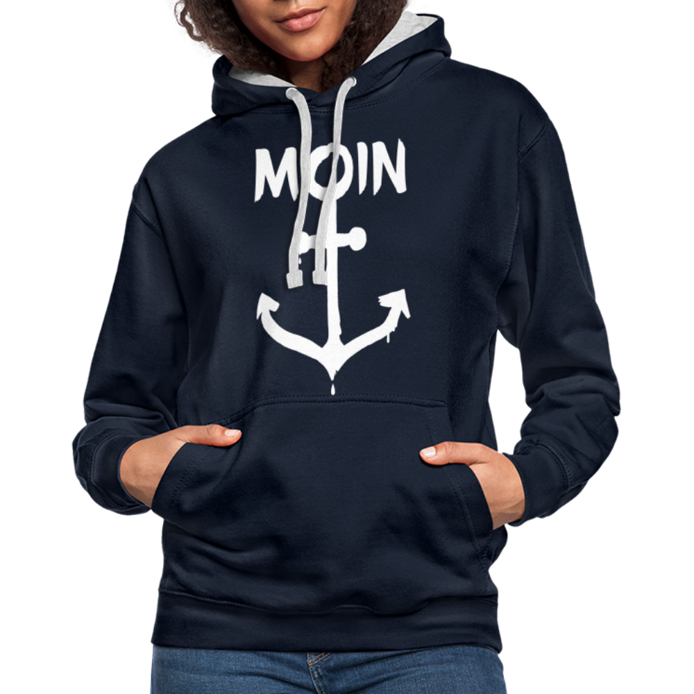 Unisex Kontrast-Hoodie - Moin Anker (weiss) - Navy/Grau meliert