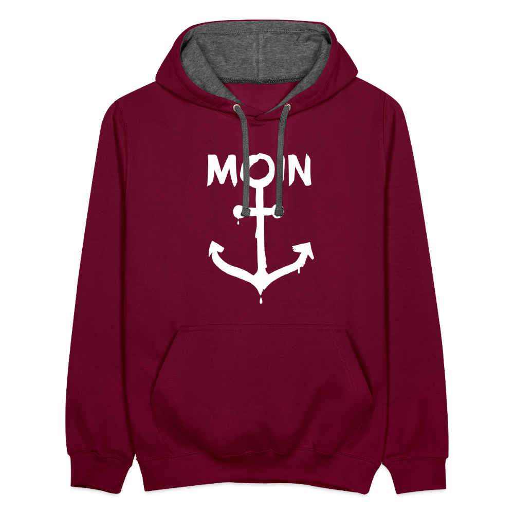 Unisex Kontrast-Hoodie - Moin Anker (weiss) - Weinrot/Anthrazit