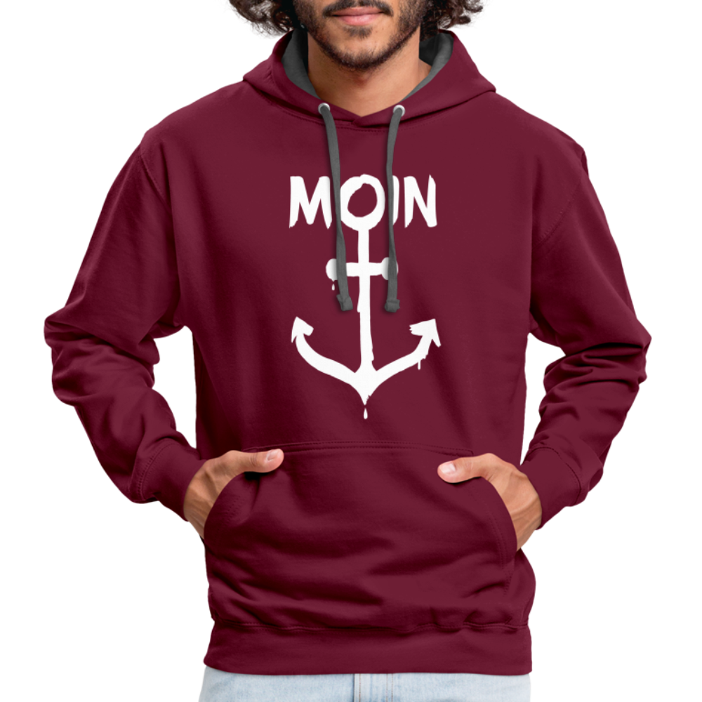 Unisex Kontrast-Hoodie - Moin Anker (weiss) - Weinrot/Anthrazit