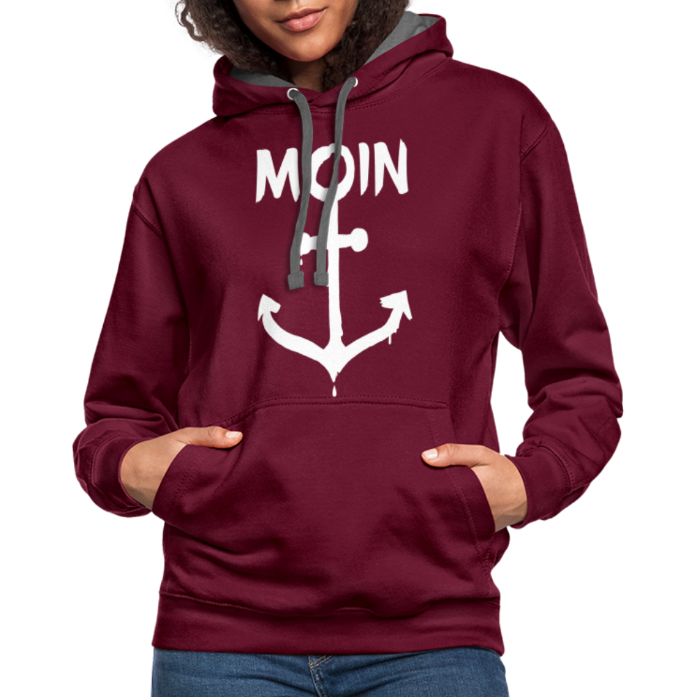 Unisex Kontrast-Hoodie - Moin Anker (weiss) - Weinrot/Anthrazit