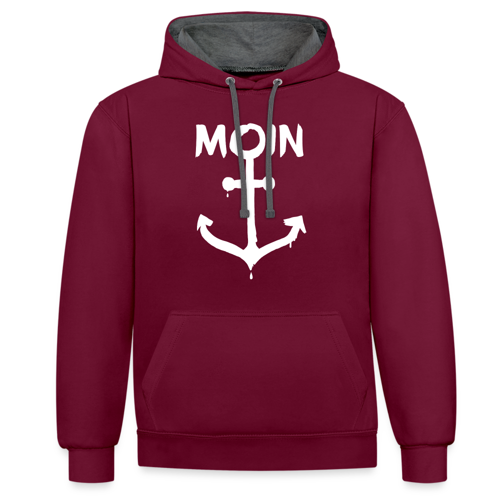 Unisex Kontrast-Hoodie - Moin Anker (weiss) - Weinrot/Anthrazit