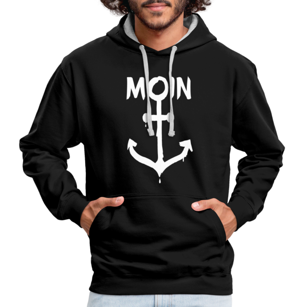 Unisex Kontrast-Hoodie - Moin Anker (weiss) - Schwarz/Grau meliert