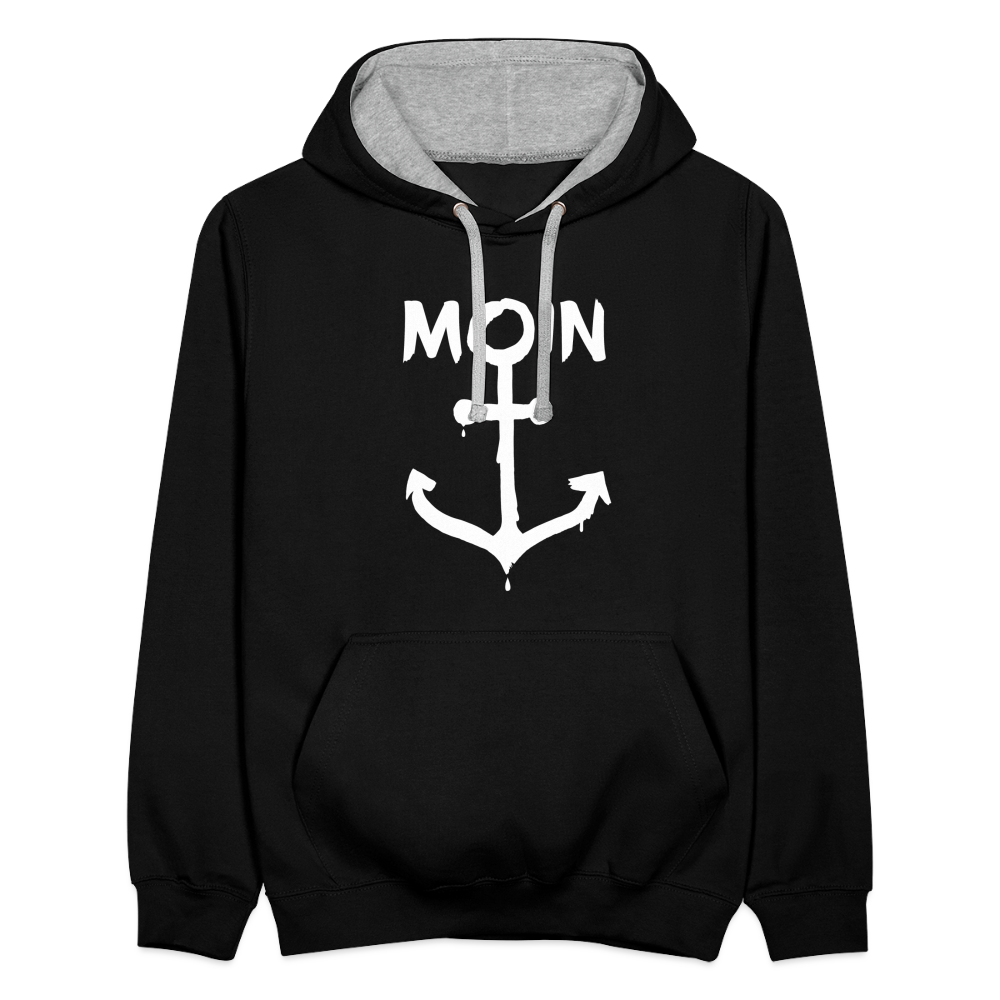 Unisex Kontrast-Hoodie - Moin Anker (weiss) - Schwarz/Grau meliert