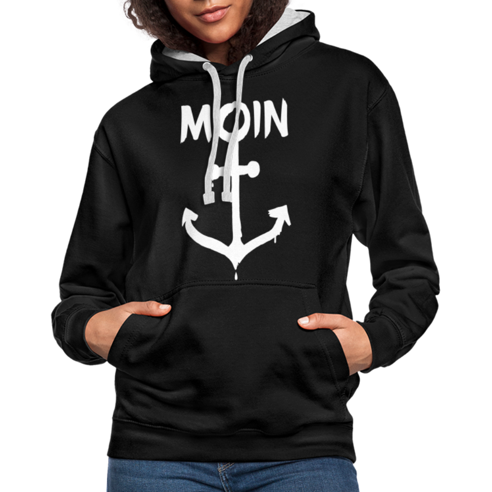 Unisex Kontrast-Hoodie - Moin Anker (weiss) - Schwarz/Grau meliert