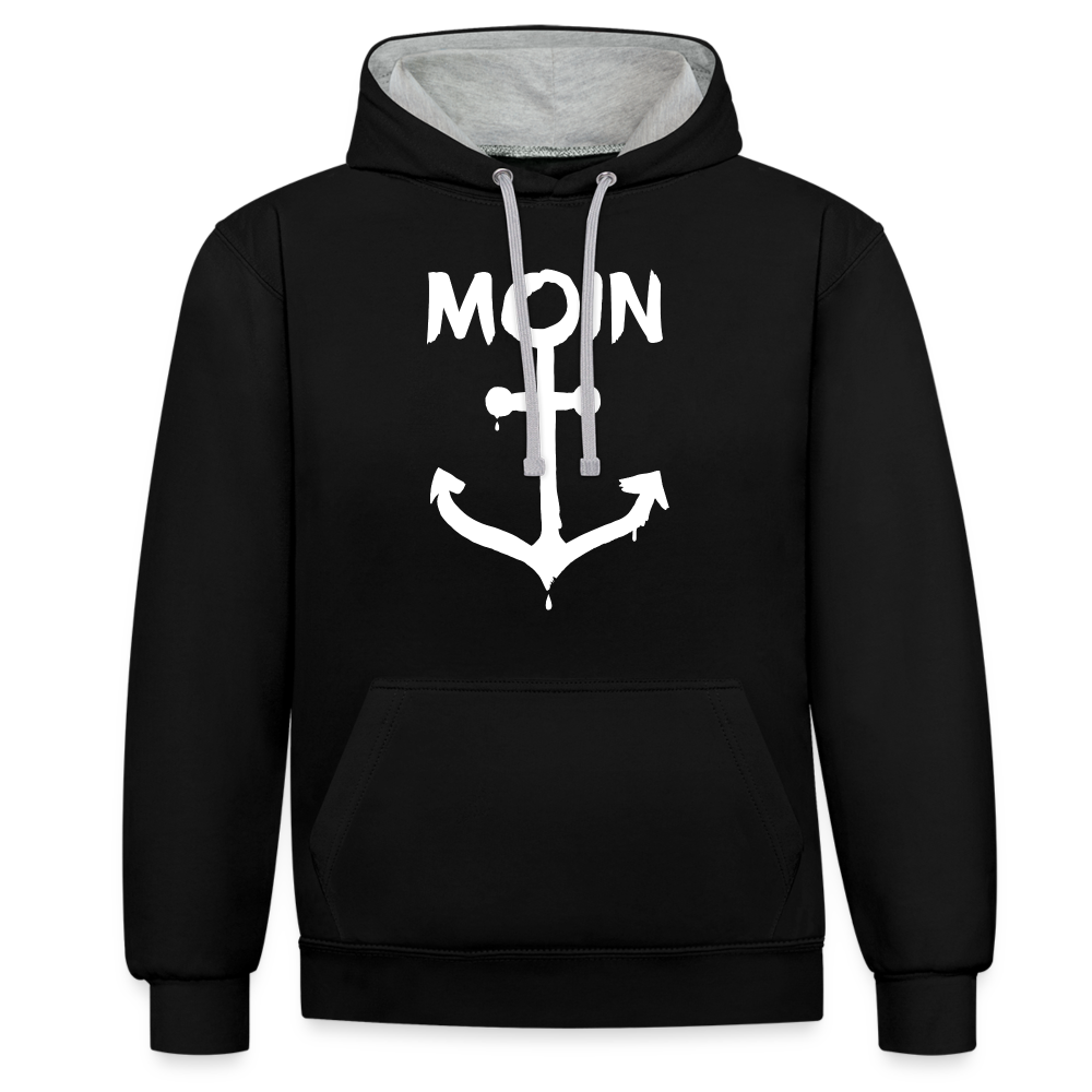 Unisex Kontrast-Hoodie - Moin Anker (weiss) - Schwarz/Grau meliert